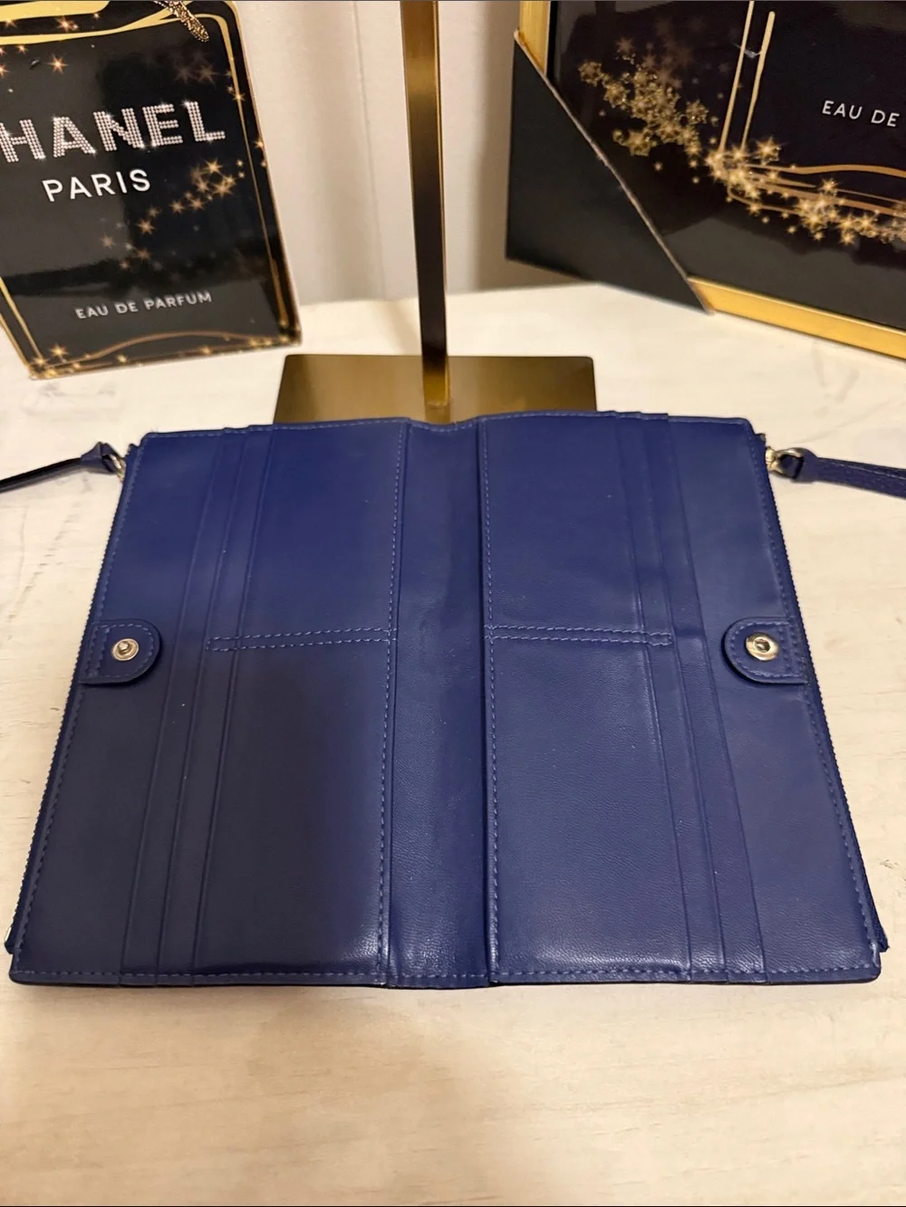 Kate Spade Royal Blue Pebbled Leather Double Zip Wallet